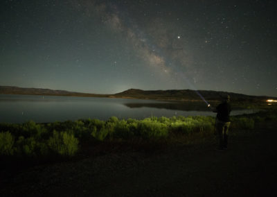 Flashlight and Milky Way over Yuba Reservoir, Utah